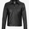 Mens Black Shirt Collar Cowhide Leather Jacket