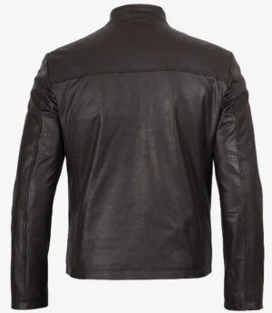 Men's Dark Brown Shearling Leather Moto Jacket - Asymmetrical Shearling Lining