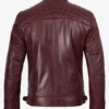Mens Real Leather Burgundy Biker Style Jacket - Quilted Shoulder