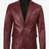 Men's Notch Lapel Maroon Leather Blazer – Two Button