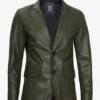 Mens Two Button Olive Green Leather Blazer