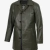 Men's Olive Green 3/4 Length Leather Car Coat