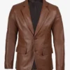 Mens Exclusive Two Button Real Leather Cognac Blazer