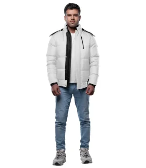 Men’s White Puffer Jacket – Faux Fur Hood