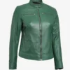 Women's Green Biker Style Leather Jacket