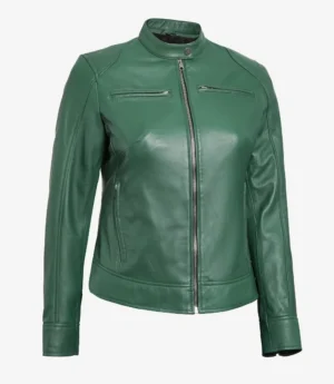 Women's Green Biker Style Leather Jacket