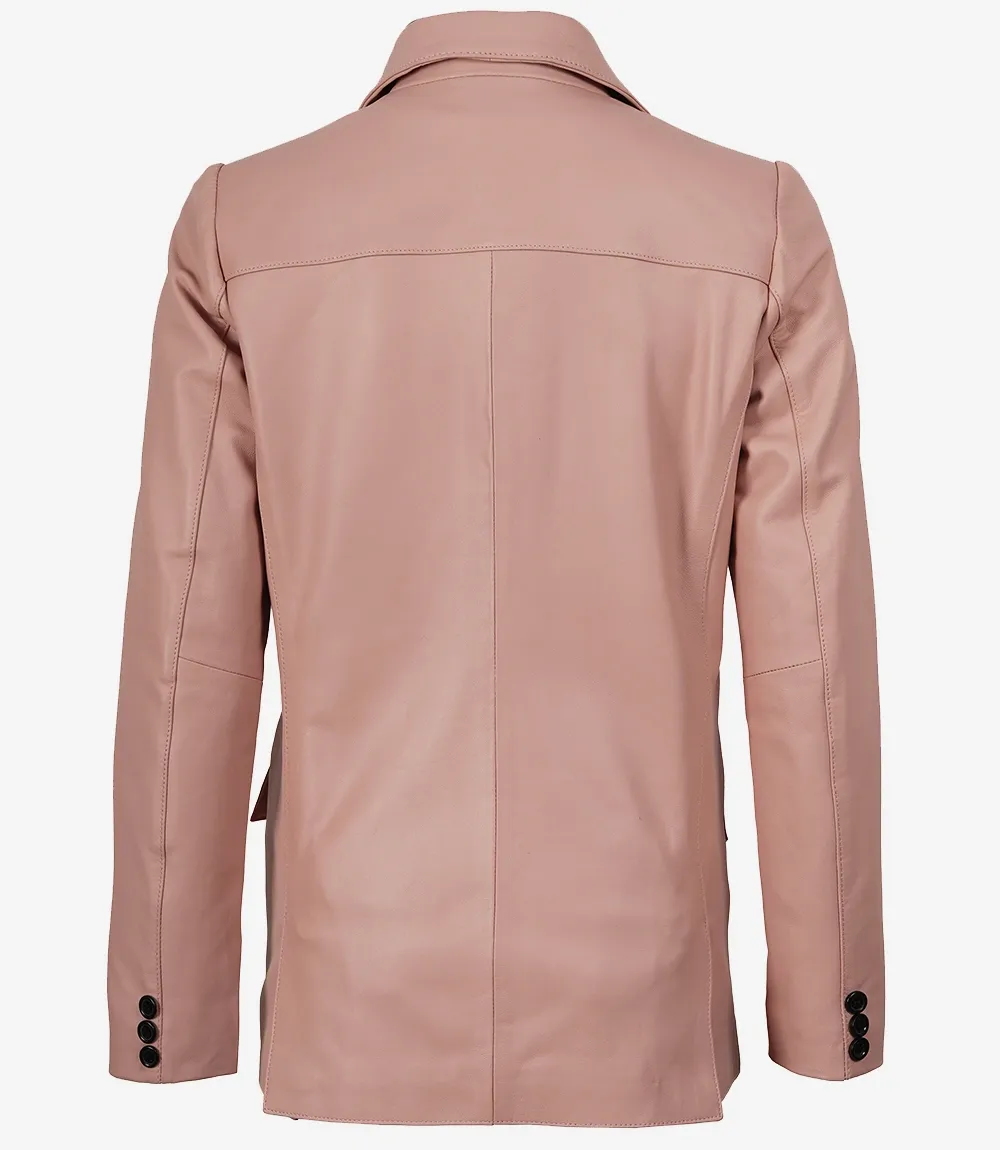 Womens Two Button Pink Leather Blazer Womens Two Button Pink Leather Blazer