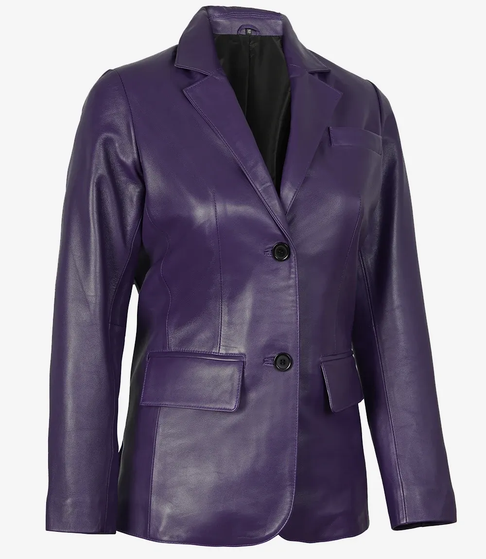 Women's Two Button Purple Leather Blazer - Notch Lapel Women's Two Button Purple Leather Blazer - Notch Lapel