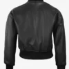 Womens Drop Shoulder Black Bomber Leather Jacket - Cropped Style