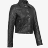Women's Quilted Cropped Black Leather Jacket