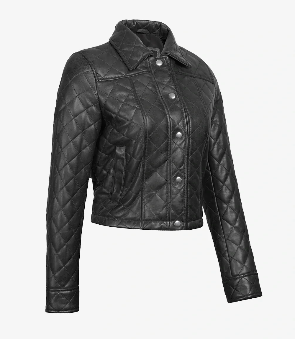 Women's Quilted Cropped Black Leather Jacket Women's Quilted Cropped Black Leather Jacket