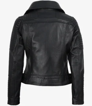 Womens Real Leather Black Biker Style Jacket
