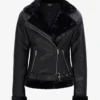 Womens Black Shearling Leather Biker Style Jacket