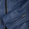 Women's Blue Biker Style Leather Jacket - Modern Fit