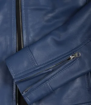 Women's Blue Biker Style Leather Jacket - Modern Fit