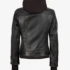 Women's Distressed Brown Bomber Leather Jacket with Removable Hood