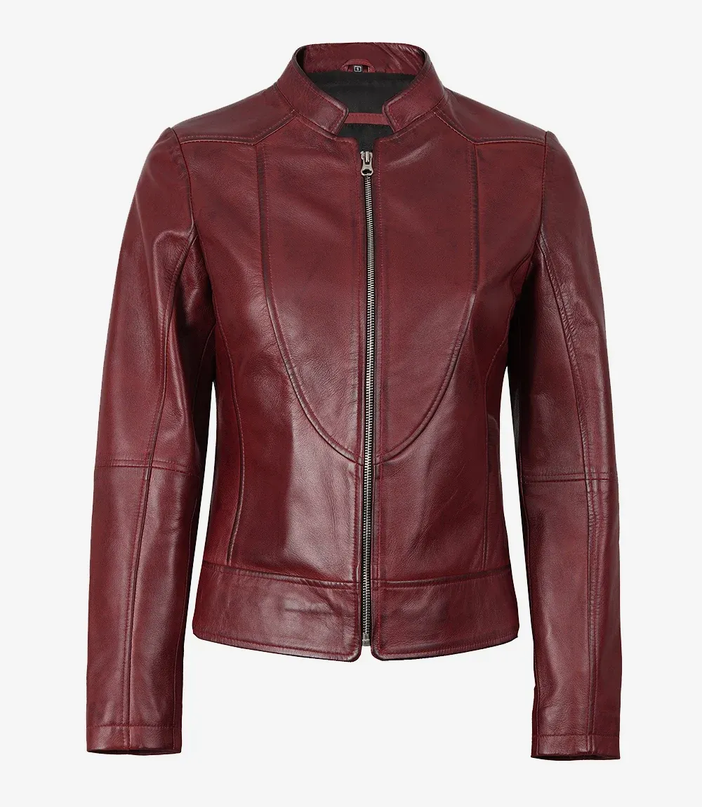 Womens Slim Fit Burgundy Leather Jacket Womens Slim Fit Burgundy Leather Jacket