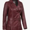 Women's Asymmetrical Maroon Belted Biker Style Leather Jacket