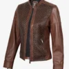 Womens Brown Textured Leather Biker Style Jacket
