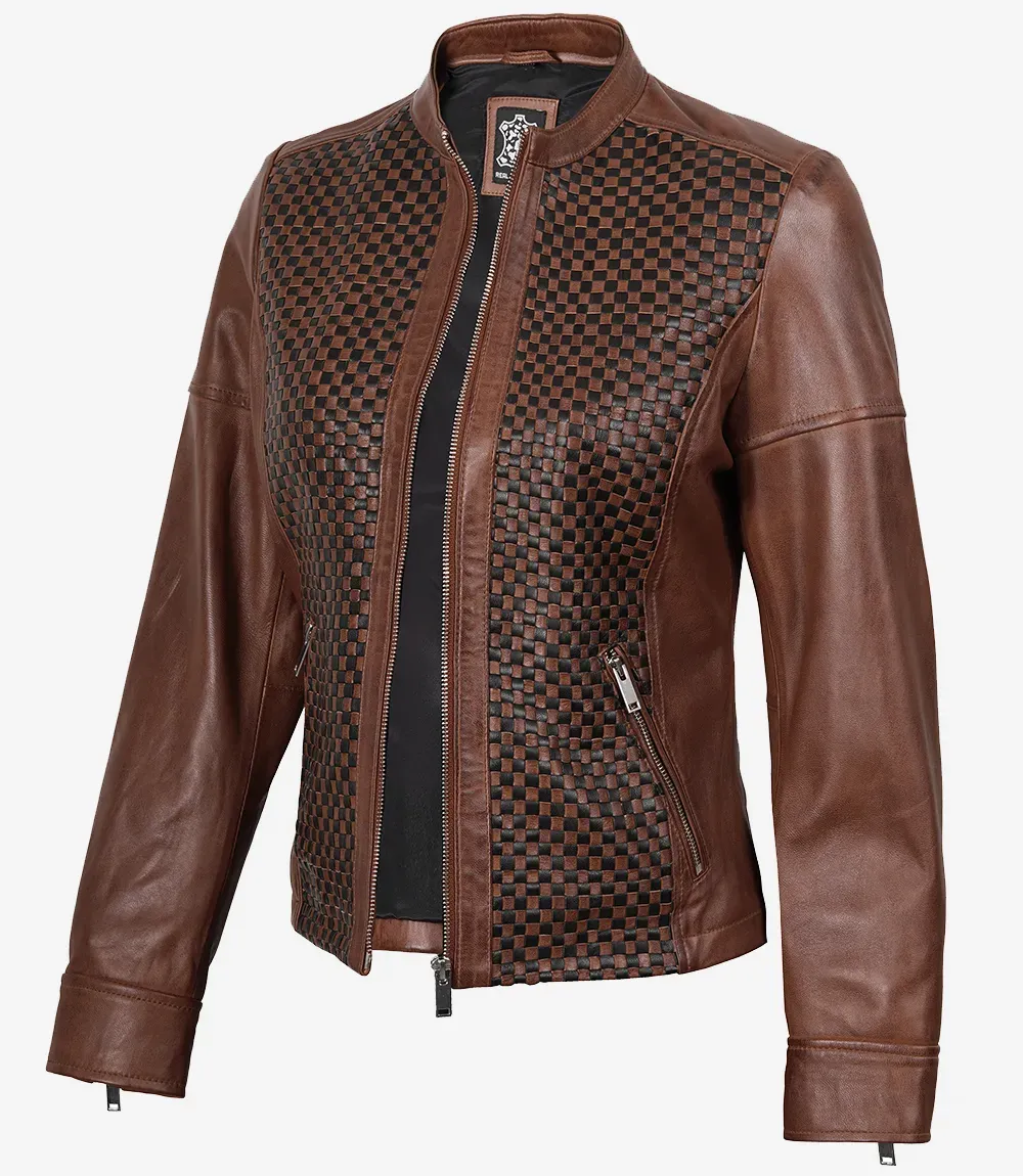Womens Brown Textured Leather Biker Style Jacket Womens Brown Textured Leather Biker Style Jacket