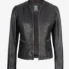 Womens Distressed Black Leather Biker Style Jacket
