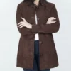 Womens Dark Brown Suede Button Down Coat