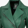 Womens Green Belted Biker Style Leather Jacket