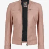 Dodge Light Pink Biker Style Leather Jacket for Women
