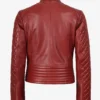 Women's Real Leather Red Quilted Biker Style Jacket