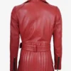 Womens Red Belted Biker Style Leather Jacket