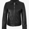 Jose Womens Black Shirt Collar Harrington Leather Jacket