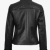 Womens Black Leather Biker Style Jacket - Quilted Shoulder