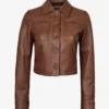 Womens Cropped Cognac Leather Jacket