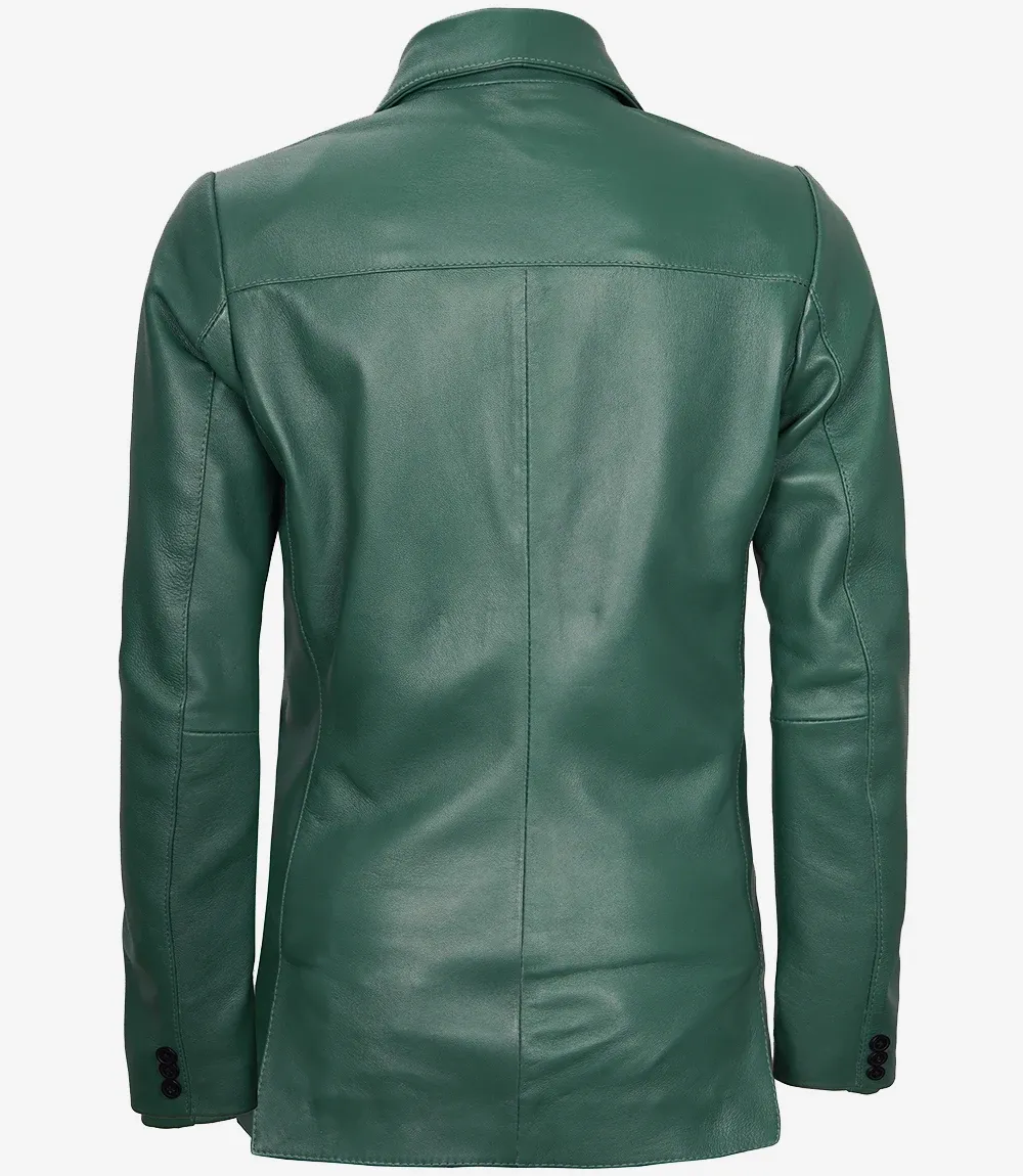 Womens Two Button Green Leather Blazer Womens Two Button Green Leather Blazer