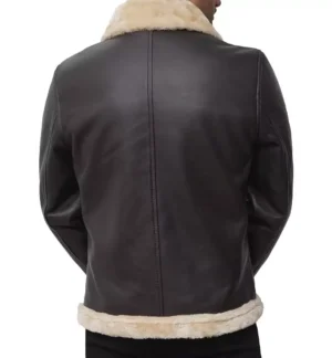 Mens Real Leather Dark Brown Shearling Bomber Jacket