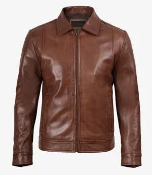 Men's Distressed Brown Biker Style Leather Jacket - Quilted Shoulder