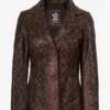 Kathryn Womens Snake Pattern Two Button Cognac Leather Blazer