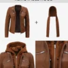 Helen Womens Cognac Leather Jacket with Removable Hood
