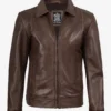 Reeves Mens Shirt Collar Brown Leather Jacket