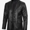 Mens Real Leather Three Button Black Blazer