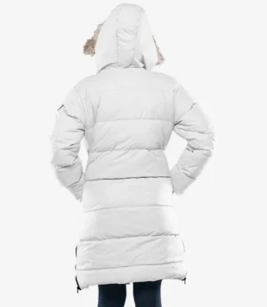 Ella Women’s White Hooded Parka Puffer Jacket – Long Length