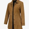 Women's 3/4 Length Button Down Brown Suede Coat