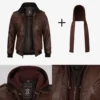 Men's Dark Brown Bomber Leather Jacket with Hood