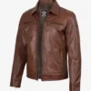 Men's Classic Shirt Collar Cognac Leather Jacket