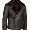 Men's Dark Brown Shearling Leather Moto Jacket - Asymmetrical Shearling Lining