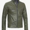 Mens Olive Green Biker Style Leather Jacket