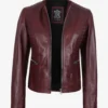 Women's Burgundy Leather Biker Style Jacket