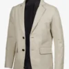 Men's Two Button Notch Lapel Off White Leather Blazer