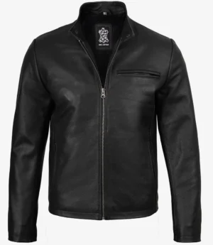 Mens Black Biker Style Cowhide Leather Jacket