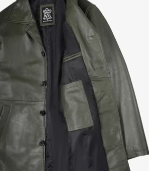 Men's Olive Green 3/4 Length Leather Car Coat